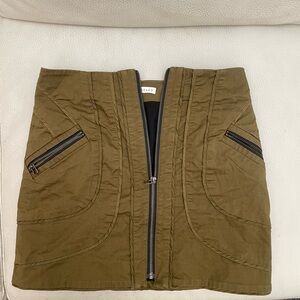 Veronica Beard Khaki Mini Skirt with Zipper Accents